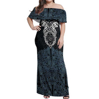 Viking Vegvisir Symbol Off Shoulder Maxi Dress with Runes and Intricate Knotwork Norse Protection Tribute - Wonder Print Shop