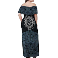 Viking Vegvisir Symbol Off Shoulder Maxi Dress with Runes and Intricate Knotwork Norse Protection Tribute - Wonder Print Shop