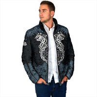 Viking Vegvisir Symbol Padded Jacket with Runes and Intricate Knotwork Norse Protection Tribute - Wonder Print Shop
