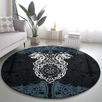 Viking Vegvisir Symbol Round Carpet with Runes and Intricate Knotwork Norse Protection Tribute - Wonder Print Shop