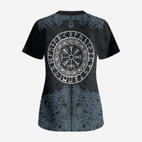 Viking Vegvisir Symbol Scrub Top with Runes and Intricate Knotwork Norse Protection Tribute - Wonder Print Shop