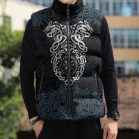 Viking Vegvisir Symbol Sleeveless Puffer Jacket with Runes and Intricate Knotwork Norse Protection Tribute - Wonder Print Shop