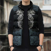 Viking Vegvisir Symbol Sleeveless Puffer Jacket with Runes and Intricate Knotwork Norse Protection Tribute - Wonder Print Shop