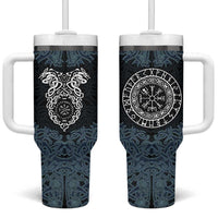 Viking Vegvisir Symbol Tumbler With Handle with Runes and Intricate Knotwork Norse Protection Tribute - Wonder Print Shop