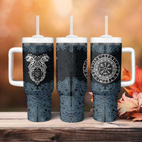 Viking Vegvisir Symbol Tumbler With Handle with Runes and Intricate Knotwork Norse Protection Tribute - Wonder Print Shop