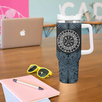 Viking Vegvisir Symbol Tumbler With Handle with Runes and Intricate Knotwork Norse Protection Tribute - Wonder Print Shop