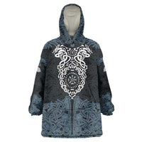 Viking Vegvisir Symbol Wearable Blanket Hoodie with Runes and Intricate Knotwork Norse Protection Tribute - Wonder Print Shop