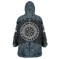 Viking Vegvisir Symbol Wearable Blanket Hoodie with Runes and Intricate Knotwork Norse Protection Tribute - Wonder Print Shop