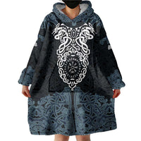Viking Vegvisir Symbol Wearable Blanket Hoodie with Runes and Intricate Knotwork Norse Protection Tribute - Wonder Print Shop