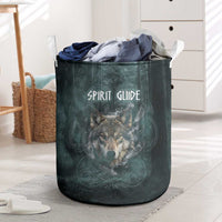 Spirit Guide Wolf Laundry Basket with Forest Background Tribal Paw Print with Nature Symbols Native American - Wonder Print Shop