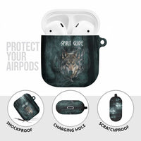 Spirit Guide Wolf AirPods Case with Forest Background Tribal Paw Print with Nature Symbols Native American - Wonder Print Shop