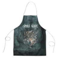 Spirit Guide Wolf Apron with Forest Background Tribal Paw Print with Nature Symbols Native American - Wonder Print Shop