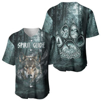 Spirit Guide Wolf Baseball Jersey with Forest Background Tribal Paw Print with Nature Symbols Native American - Wonder Print Shop
