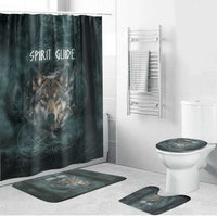 Spirit Guide Wolf Bathroom Set with Forest Background Tribal Paw Print with Nature Symbols Native American - Wonder Print Shop
