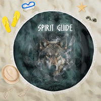 Spirit Guide Wolf Beach Blanket with Forest Background Tribal Paw Print with Nature Symbols Native American - Wonder Print Shop