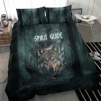 Spirit Guide Wolf Bedding Set with Forest Background Tribal Paw Print with Nature Symbols Native American - Wonder Print Shop