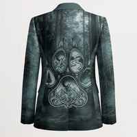 Spirit Guide Wolf Blazer with Forest Background Tribal Paw Print with Nature Symbols Native American - Wonder Print Shop
