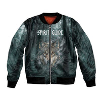 Spirit Guide Wolf Bomber Jacket with Forest Background Tribal Paw Print with Nature Symbols Native American - Wonder Print Shop