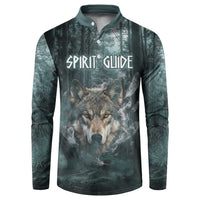 Spirit Guide Wolf Button Sweatshirt with Forest Background Tribal Paw Print with Nature Symbols Native American - Wonder Print Shop