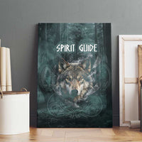 Spirit Guide Wolf Canvas Wall Art with Forest Background Tribal Paw Print with Nature Symbols Native American - Wonder Print Shop
