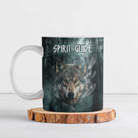 Spirit Guide Wolf Ceramic Mug with Forest Background Tribal Paw Print with Nature Symbols Native American - Wonder Print Shop