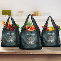 Spirit Guide Wolf Grocery Bag with Forest Background Tribal Paw Print with Nature Symbols Native American - Wonder Print Shop