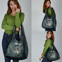 Spirit Guide Wolf Grocery Bag with Forest Background Tribal Paw Print with Nature Symbols Native American - Wonder Print Shop