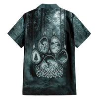 Spirit Guide Wolf Hawaiian Shirt with Forest Background Tribal Paw Print with Nature Symbols Native American - Wonder Print Shop