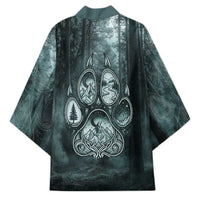 Spirit Guide Wolf Kimono with Forest Background Tribal Paw Print with Nature Symbols Native American - Wonder Print Shop