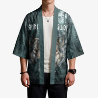 Spirit Guide Wolf Kimono with Forest Background Tribal Paw Print with Nature Symbols Native American - Wonder Print Shop