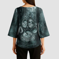 Spirit Guide Wolf Kimono Sleeve Blouse with Forest Background Tribal Paw Print with Nature Symbols Native American - Wonder Print Shop