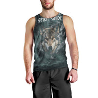 Spirit Guide Wolf Men Tank Top with Forest Background Tribal Paw Print with Nature Symbols Native American - Wonder Print Shop