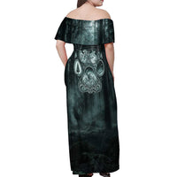Spirit Guide Wolf Off Shoulder Maxi Dress with Forest Background Tribal Paw Print with Nature Symbols Native American - Wonder Print Shop