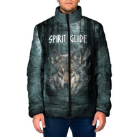 Spirit Guide Wolf Padded Jacket with Forest Background Tribal Paw Print with Nature Symbols Native American - Wonder Print Shop