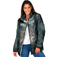 Spirit Guide Wolf Padded Jacket with Forest Background Tribal Paw Print with Nature Symbols Native American - Wonder Print Shop