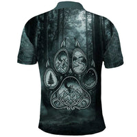 Spirit Guide Wolf Polo Shirt with Forest Background Tribal Paw Print with Nature Symbols Native American - Wonder Print Shop