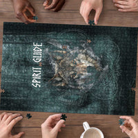 Spirit Guide Wolf Puzzle with Forest Background Tribal Paw Print with Nature Symbols Native American - Wonder Print Shop