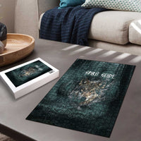 Spirit Guide Wolf Puzzle with Forest Background Tribal Paw Print with Nature Symbols Native American - Wonder Print Shop