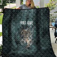 Spirit Guide Wolf Quilt with Forest Background Tribal Paw Print with Nature Symbols Native American - Wonder Print Shop