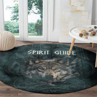 Spirit Guide Wolf Round Carpet with Forest Background Tribal Paw Print with Nature Symbols Native American - Wonder Print Shop