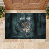 Spirit Guide Wolf Rubber Doormat with Forest Background Tribal Paw Print with Nature Symbols Native American - Wonder Print Shop