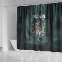 Spirit Guide Wolf Shower Curtain with Forest Background Tribal Paw Print with Nature Symbols Native American - Wonder Print Shop