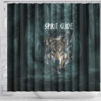 Spirit Guide Wolf Shower Curtain with Forest Background Tribal Paw Print with Nature Symbols Native American - Wonder Print Shop
