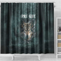 Spirit Guide Wolf Shower Curtain with Forest Background Tribal Paw Print with Nature Symbols Native American - Wonder Print Shop