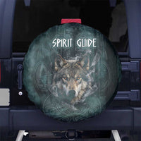 Spirit Guide Wolf Spare Tire Cover with Forest Background Tribal Paw Print with Nature Symbols Native American - Wonder Print Shop
