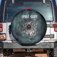 Spirit Guide Wolf Spare Tire Cover with Forest Background Tribal Paw Print with Nature Symbols Native American - Wonder Print Shop