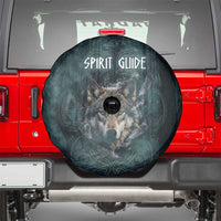 Spirit Guide Wolf Spare Tire Cover with Forest Background Tribal Paw Print with Nature Symbols Native American - Wonder Print Shop