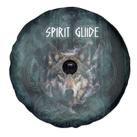 Spirit Guide Wolf Spare Tire Cover with Forest Background Tribal Paw Print with Nature Symbols Native American - Wonder Print Shop