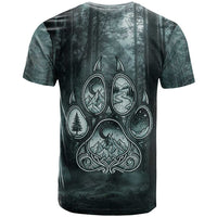Spirit Guide Wolf T Shirt with Forest Background Tribal Paw Print with Nature Symbols Native American - Wonder Print Shop
