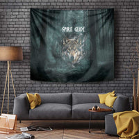 Spirit Guide Wolf Tapestry with Forest Background Tribal Paw Print with Nature Symbols Native American - Wonder Print Shop